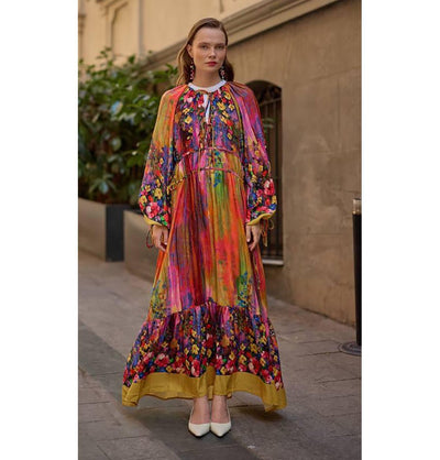 M&G Dress Modest Muslim Women’s Bohemian Bloom Maxi Dress - 24561 Golden Yellow