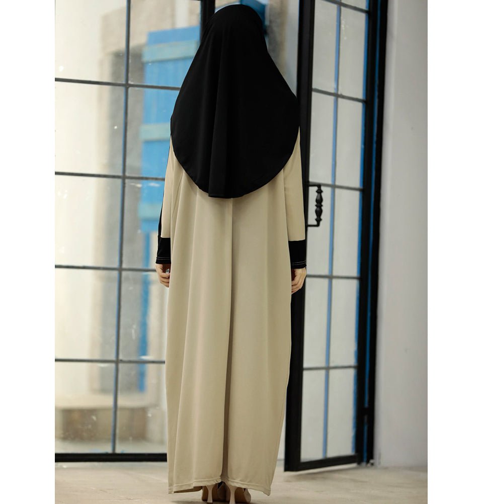 One Piece Islamic Women's Prayer Dress N2202 - Black / Beige