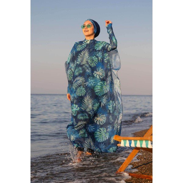 Marina Mayo Swimsuit Modest Swim Cover Kaftan Kimono - P2106 Botanical Sea / Multicolored