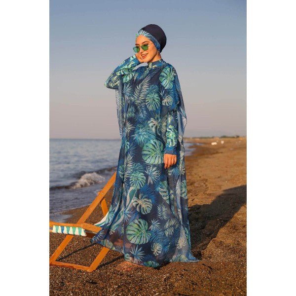 Marina Mayo Swimsuit Modest Swim Cover Kaftan Kimono - P2106 Botanical Sea / Multicolored