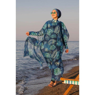 Marina Mayo Swimsuit Modest Swim Cover Kaftan Kimono - P2106 Botanical Sea / Multicolored