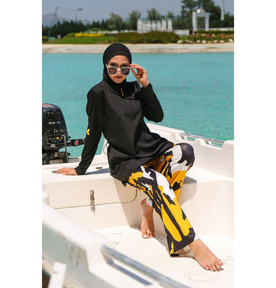 Marina Mayo Swimsuit Two Piece Full Coverage Modest Swimsuit - M2110 Abstract Black / Yellow