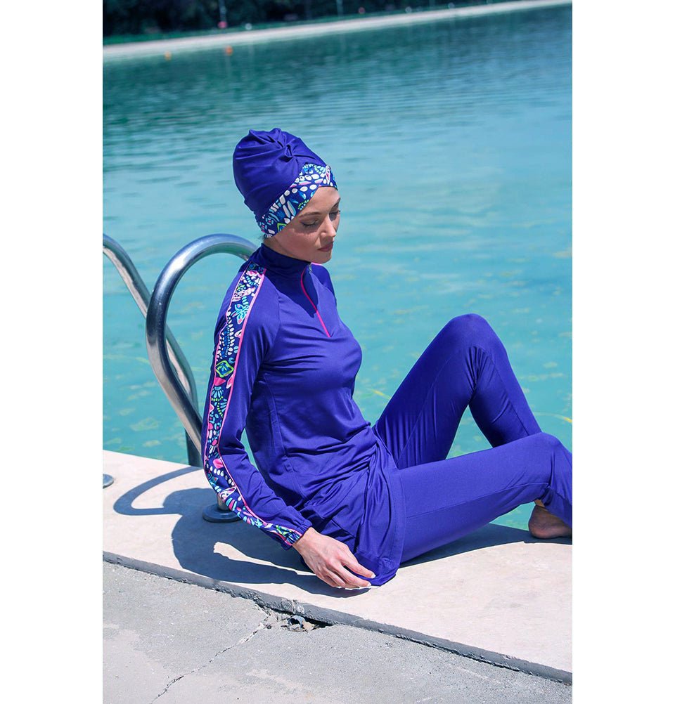 Marina Mayo Swimsuit Two Piece Full Coverage Modest Swimsuit - M2228 Abstract Floral / Royal Blue