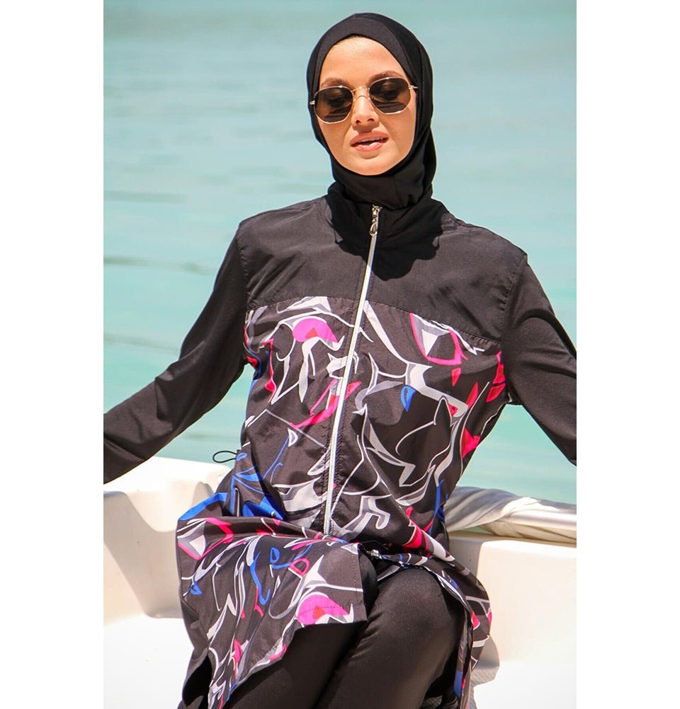 Marina Mayo Swimsuit Two Piece Full Coverage Modest Swimsuit - M2266 Abstract Black / Multicolored