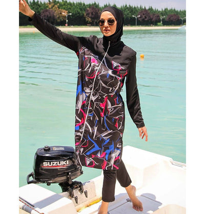 Marina Mayo Swimsuit Two Piece Full Coverage Modest Swimsuit - M2266 Abstract Black / Multicolored