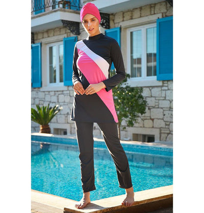 Marina Mayo Swimsuit Women's Two Piece Full Coverage Modest Swimsuit - 1911 Pink & Grey