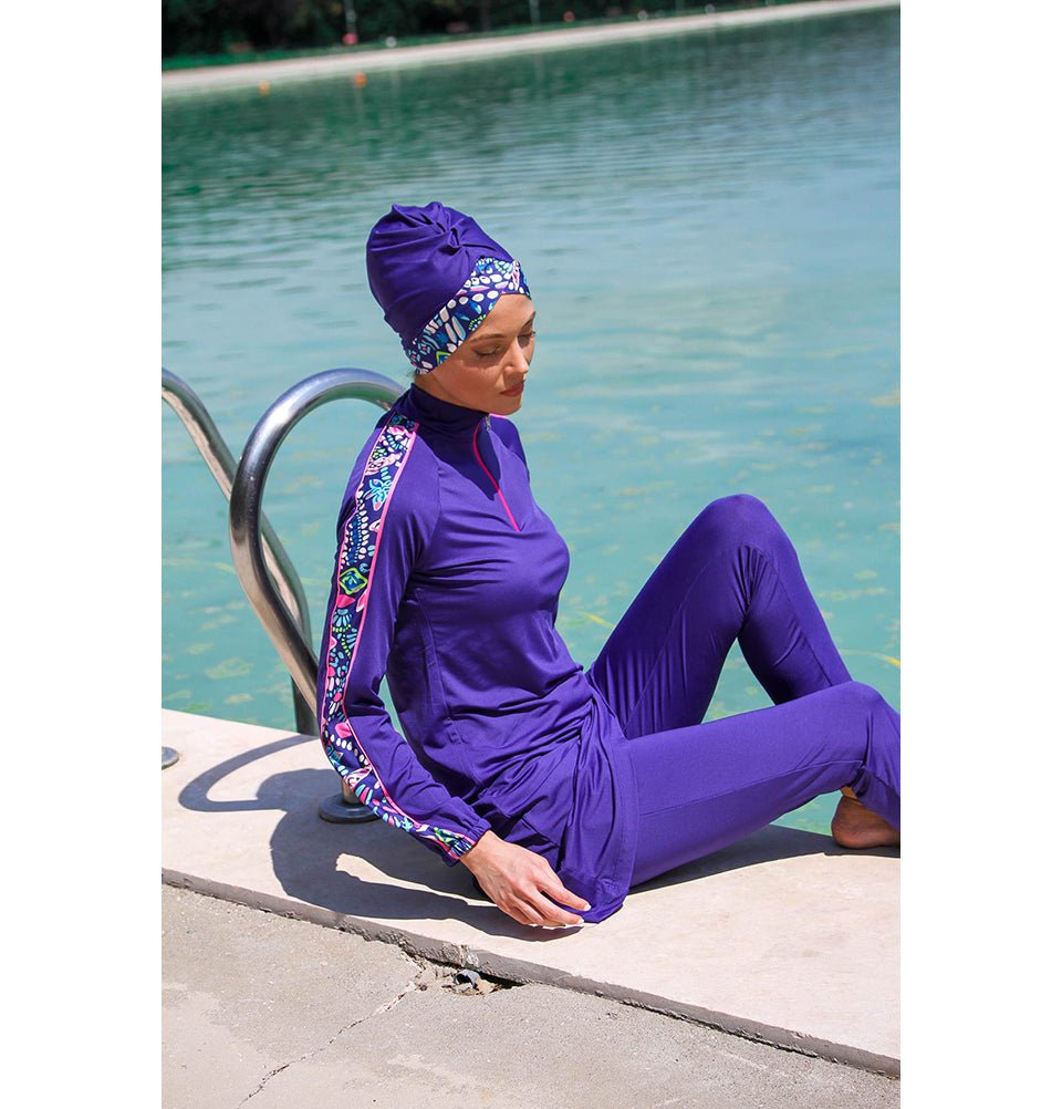 Marina Mayo Swimsuit Women's Two Piece Full Coverage Modest Swimsuit - M2228 Abstract Floral / Royal Blue