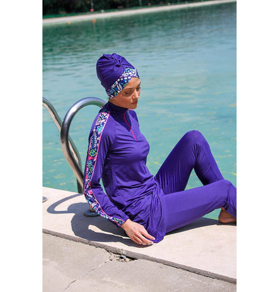 Marina Mayo Swimsuit Women's Two Piece Full Coverage Modest Swimsuit - M2228 Abstract Floral / Royal Blue