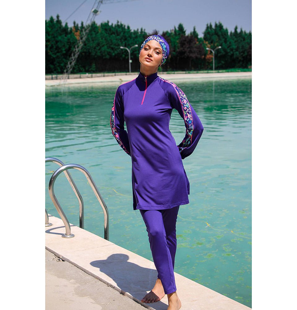 Marina Mayo Swimsuit Women's Two Piece Full Coverage Modest Swimsuit - M2228 Abstract Floral / Royal Blue