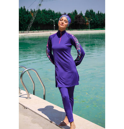 Marina Mayo Swimsuit Women's Two Piece Full Coverage Modest Swimsuit - M2228 Abstract Floral / Royal Blue