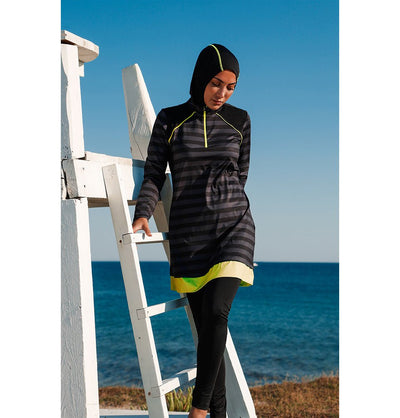 Marina Mayo Swimsuit Women's Two Piece Full Coverage Modest Swimsuit - M2232 Striped Black