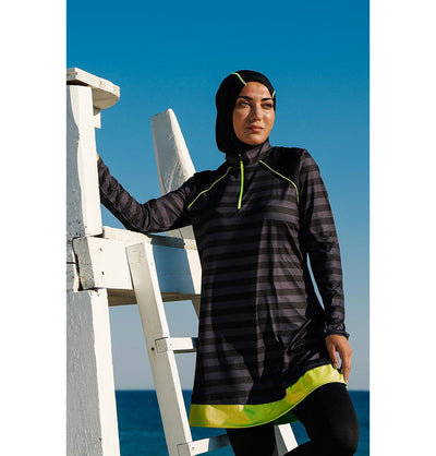 Marina Mayo Swimsuit Women's Two Piece Full Coverage Modest Swimsuit - M2232 Striped Black
