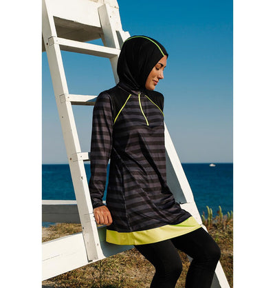 Marina Mayo Swimsuit Women's Two Piece Full Coverage Modest Swimsuit - M2232 Striped Black