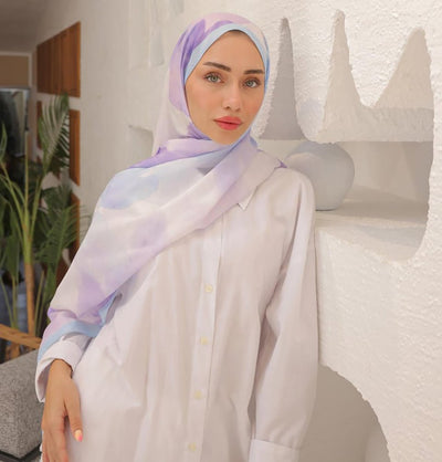 Mavidan Shawl Baby Blue Rosie Cotton Blend Patterned Shawl Hijab - Baby Blue
