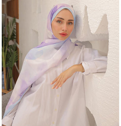 Mavidan Shawl Baby Blue Rosie Cotton Blend Patterned Shawl Hijab - Baby Blue