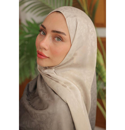 Mavidan Shawl Beige Gradient Cotton Blend Patterned Shawl Hijab - Beige