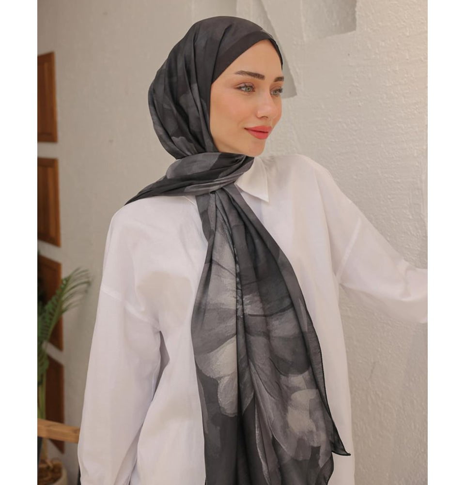 Mavidan Shawl Black Rosie Cotton Blend Patterned Shawl Hijab - Black