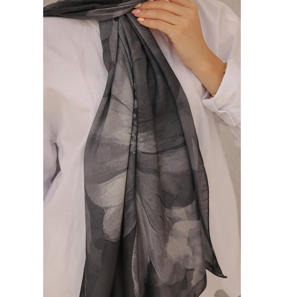 Mavidan Shawl Black Rosie Cotton Blend Patterned Shawl Hijab - Black