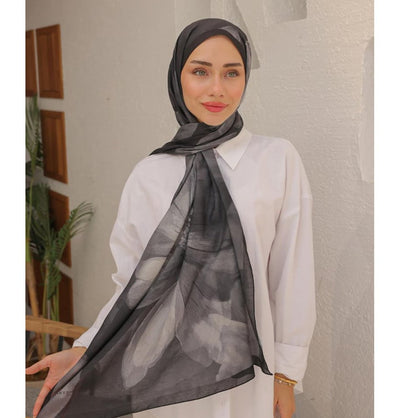 Mavidan Shawl Black Rosie Cotton Blend Patterned Shawl Hijab - Black