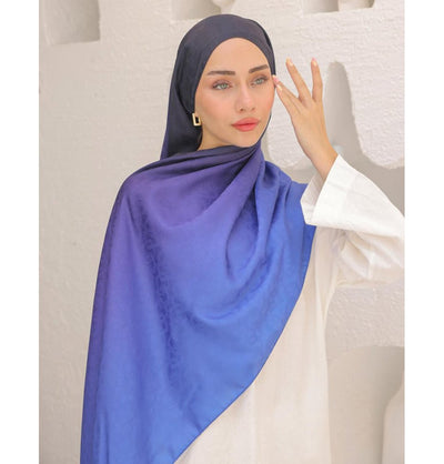 Mavidan Shawl Blue Purple Gradient Cotton Blend Patterned Shawl Hijab - Blue Purple