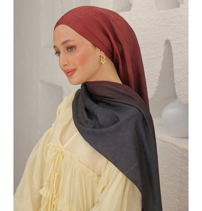Mavidan Shawl Burgundy Gradient Cotton Blend Patterned Shawl Hijab - Burgundy