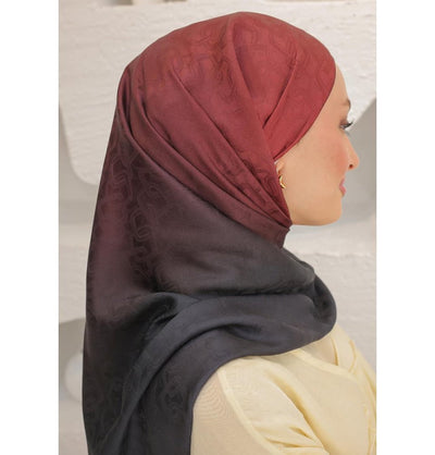 Mavidan Shawl Burgundy Gradient Cotton Blend Patterned Shawl Hijab - Burgundy