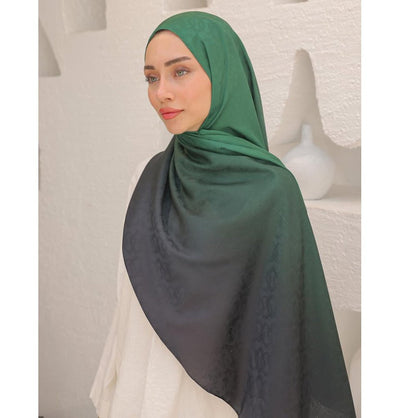 Mavidan Shawl Emerald Green Gradient Cotton Blend Patterned Shawl Hijab - Emerald Green