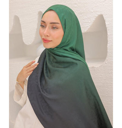 Mavidan Shawl Emerald Green Gradient Cotton Blend Patterned Shawl Hijab - Emerald Green