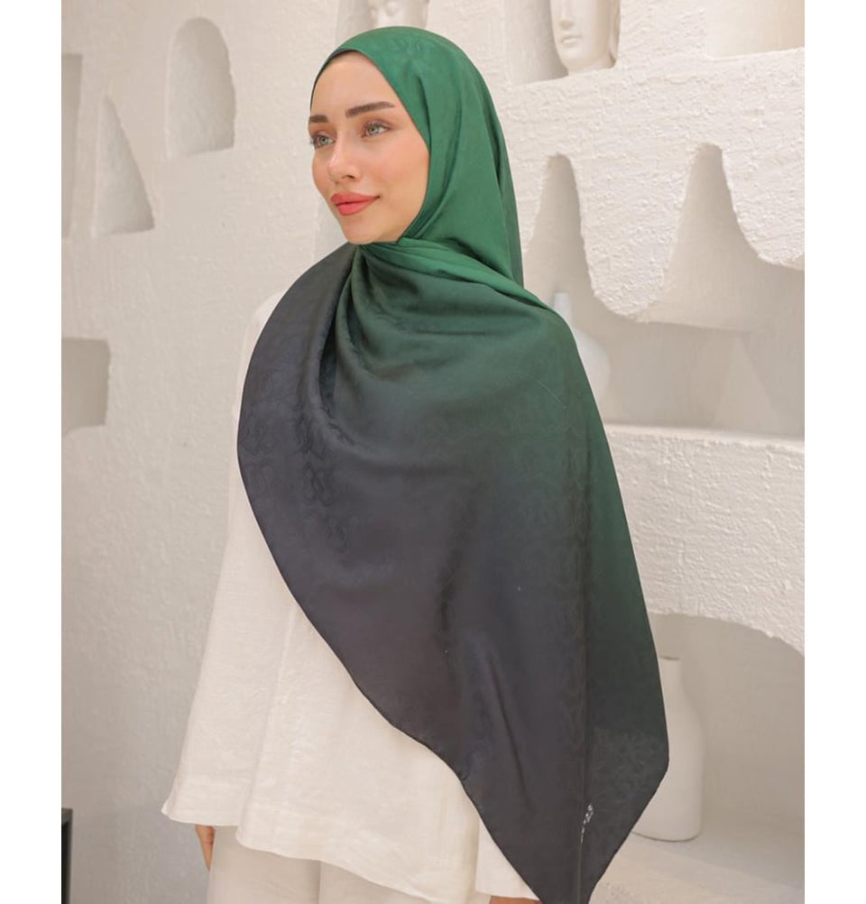 Mavidan Shawl Emerald Green Gradient Cotton Blend Patterned Shawl Hijab - Emerald Green