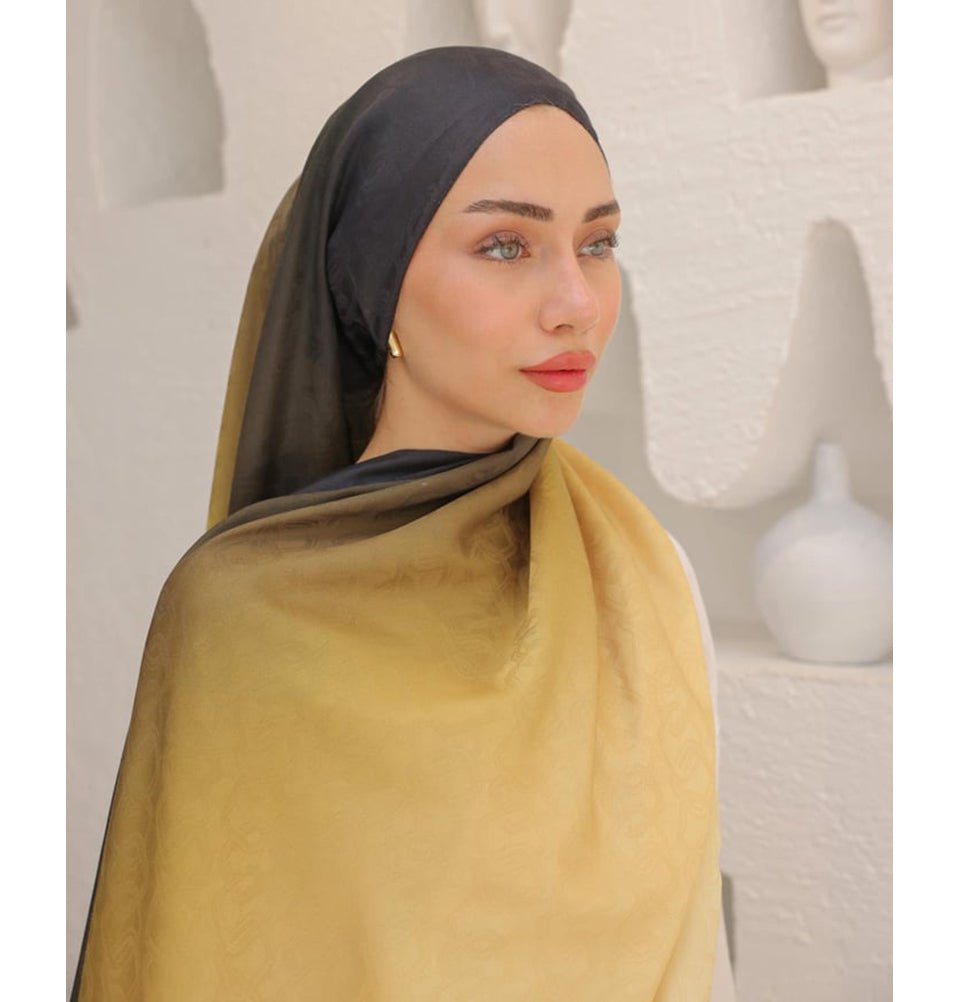 Mavidan Shawl Gold Black Gradient Cotton Blend Patterned Shawl Hijab - Gold Black