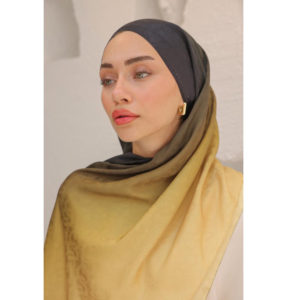Mavidan Shawl Gold Black Gradient Cotton Blend Patterned Shawl Hijab - Gold Black
