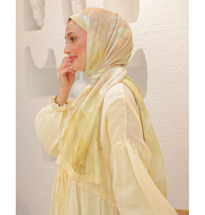 Mavidan Shawl Golden Yellow Rosie Cotton Blend Patterned Shawl Hijab - Golden Yellow