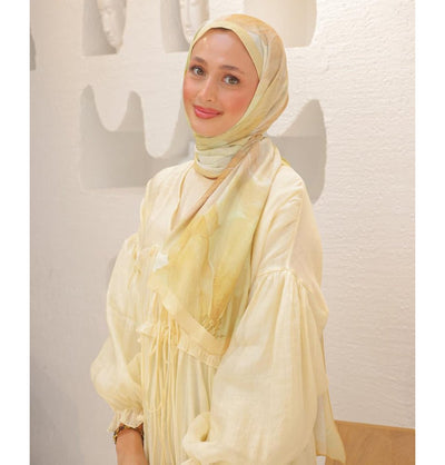 Mavidan Shawl Golden Yellow Rosie Cotton Blend Patterned Shawl Hijab - Golden Yellow