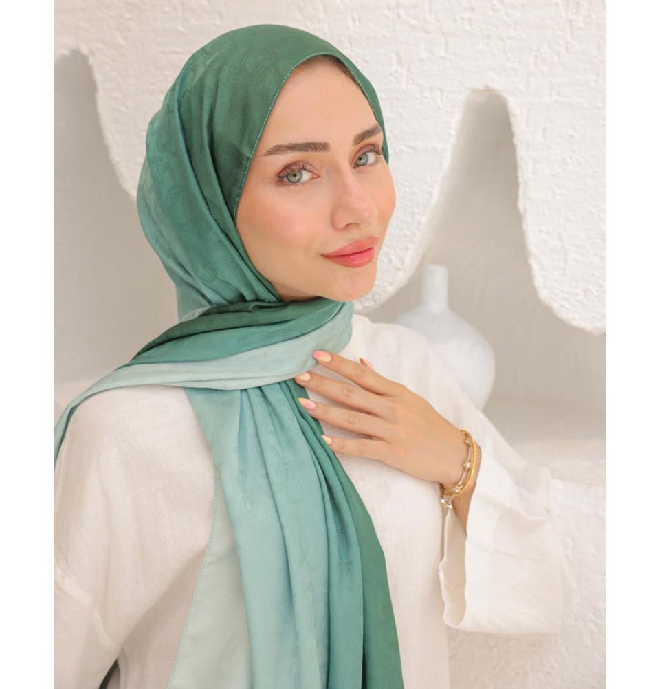 Mavidan Shawl Green Gradient Cotton Blend Patterned Shawl Hijab - Green