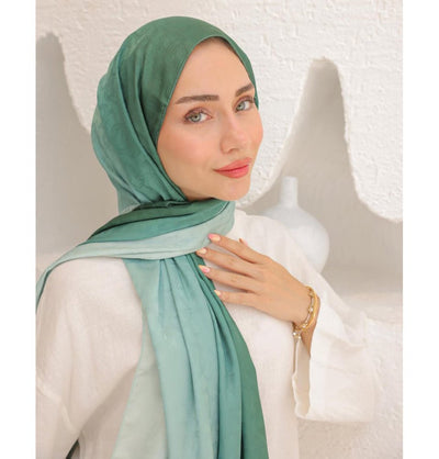 Mavidan Shawl Green Gradient Cotton Blend Patterned Shawl Hijab - Green