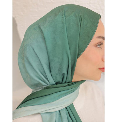 Mavidan Shawl Green Gradient Cotton Blend Patterned Shawl Hijab - Green