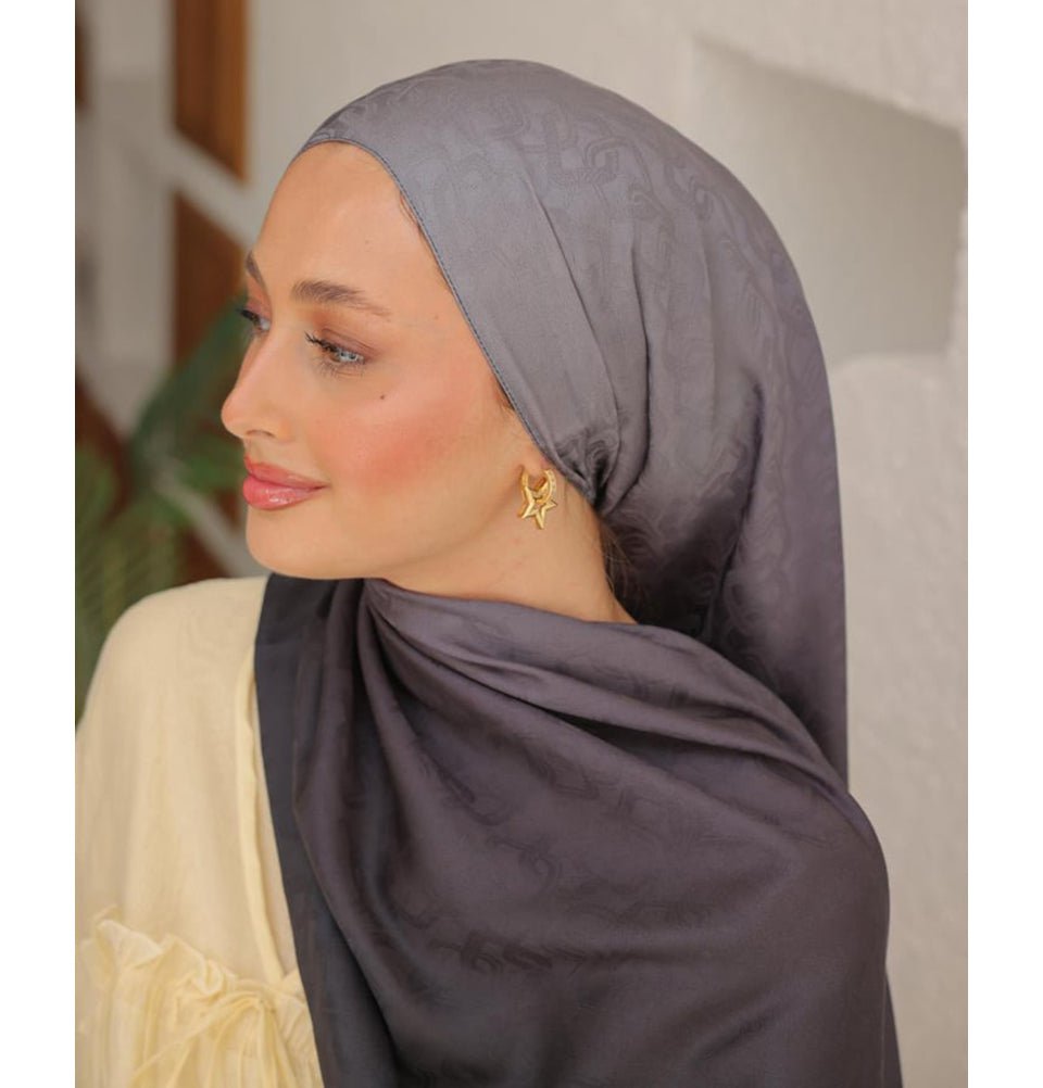 Mavidan Shawl Grey Black Gradient Cotton Blend Patterned Shawl Hijab - Grey Black