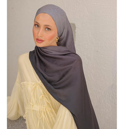 Mavidan Shawl Grey Black Gradient Cotton Blend Patterned Shawl Hijab - Grey Black