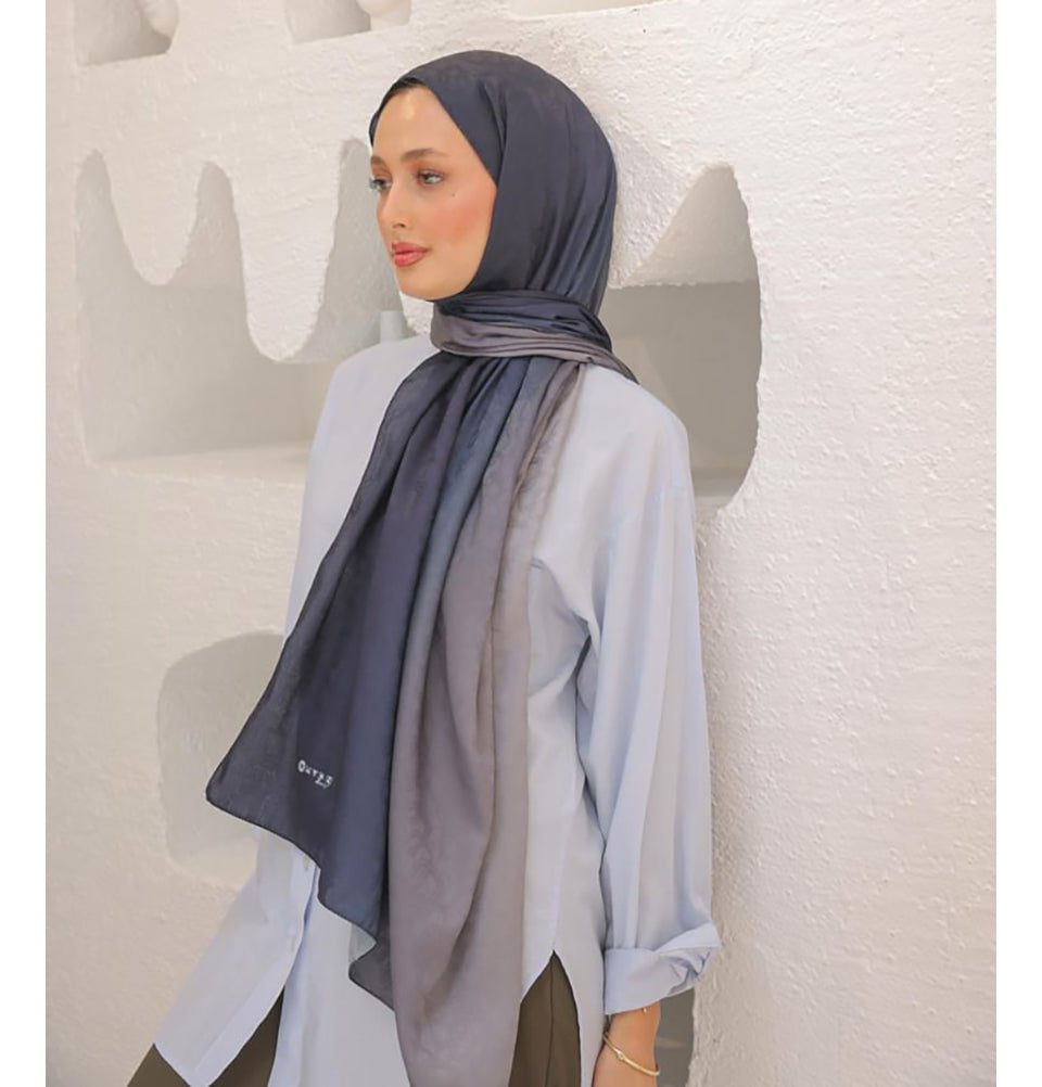 Mavidan Shawl Ivory Grey Gradient Cotton Blend Patterned Shawl Hijab - Ivory Grey