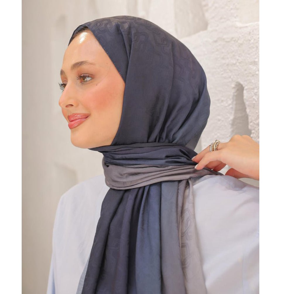 Mavidan Shawl Ivory Grey Gradient Cotton Blend Patterned Shawl Hijab - Ivory Grey