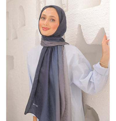 Mavidan Shawl Ivory Grey Gradient Cotton Blend Patterned Shawl Hijab - Ivory Grey