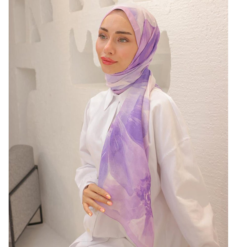 Mavidan Shawl Lavender Rosie Cotton Blend Patterned Shawl Hijab - Lavender