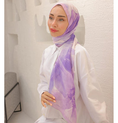 Mavidan Shawl Lavender Rosie Cotton Blend Patterned Shawl Hijab - Lavender