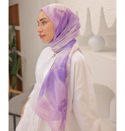 Mavidan Shawl Lavender Rosie Cotton Blend Patterned Shawl Hijab - Lavender