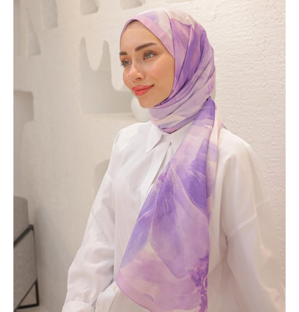 Mavidan Shawl Lavender Rosie Cotton Blend Patterned Shawl Hijab - Lavender