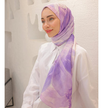 Mavidan Shawl Lavender Rosie Cotton Blend Patterned Shawl Hijab - Lavender