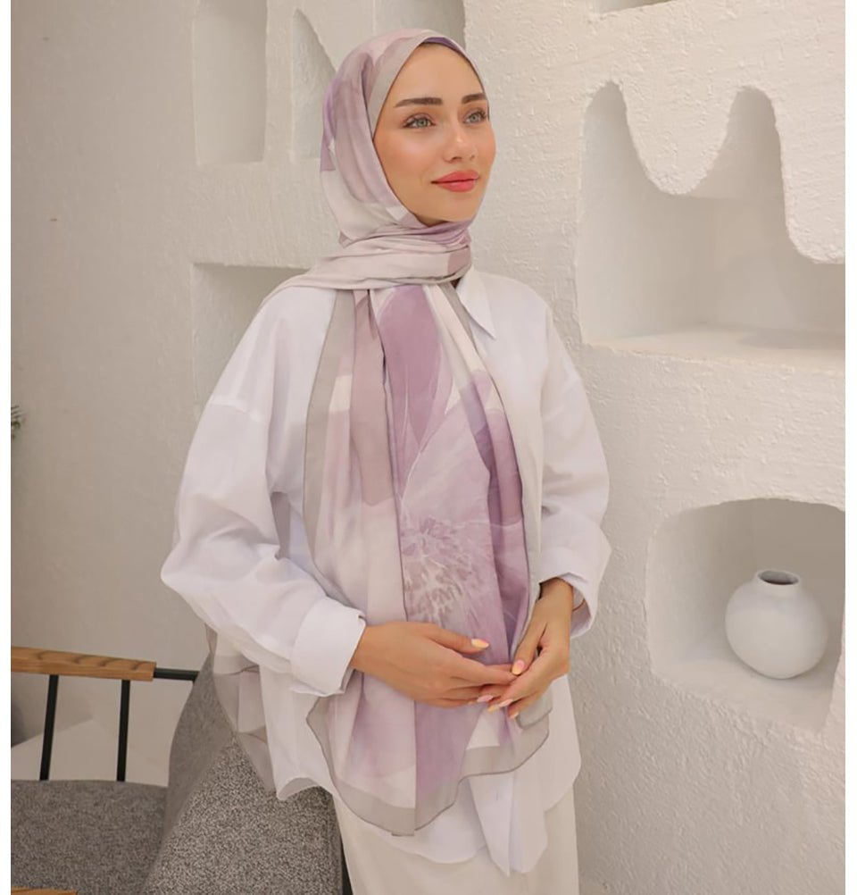 Mavidan Shawl Lilac Rosie Cotton Blend Patterned Shawl Hijab - Lilac
