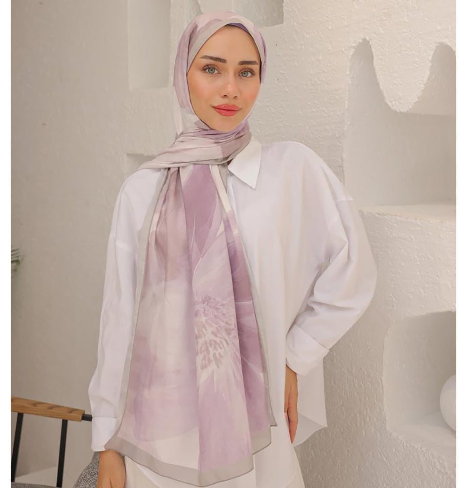 Mavidan Shawl Lilac Rosie Cotton Blend Patterned Shawl Hijab - Lilac