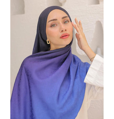 Mavidan Shawl Midnight Blue Gradient Cotton Blend Patterned Shawl Hijab - Midnight Blue