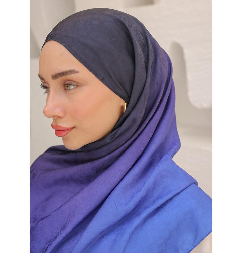 Mavidan Shawl Midnight Blue Gradient Cotton Blend Patterned Shawl Hijab - Midnight Blue